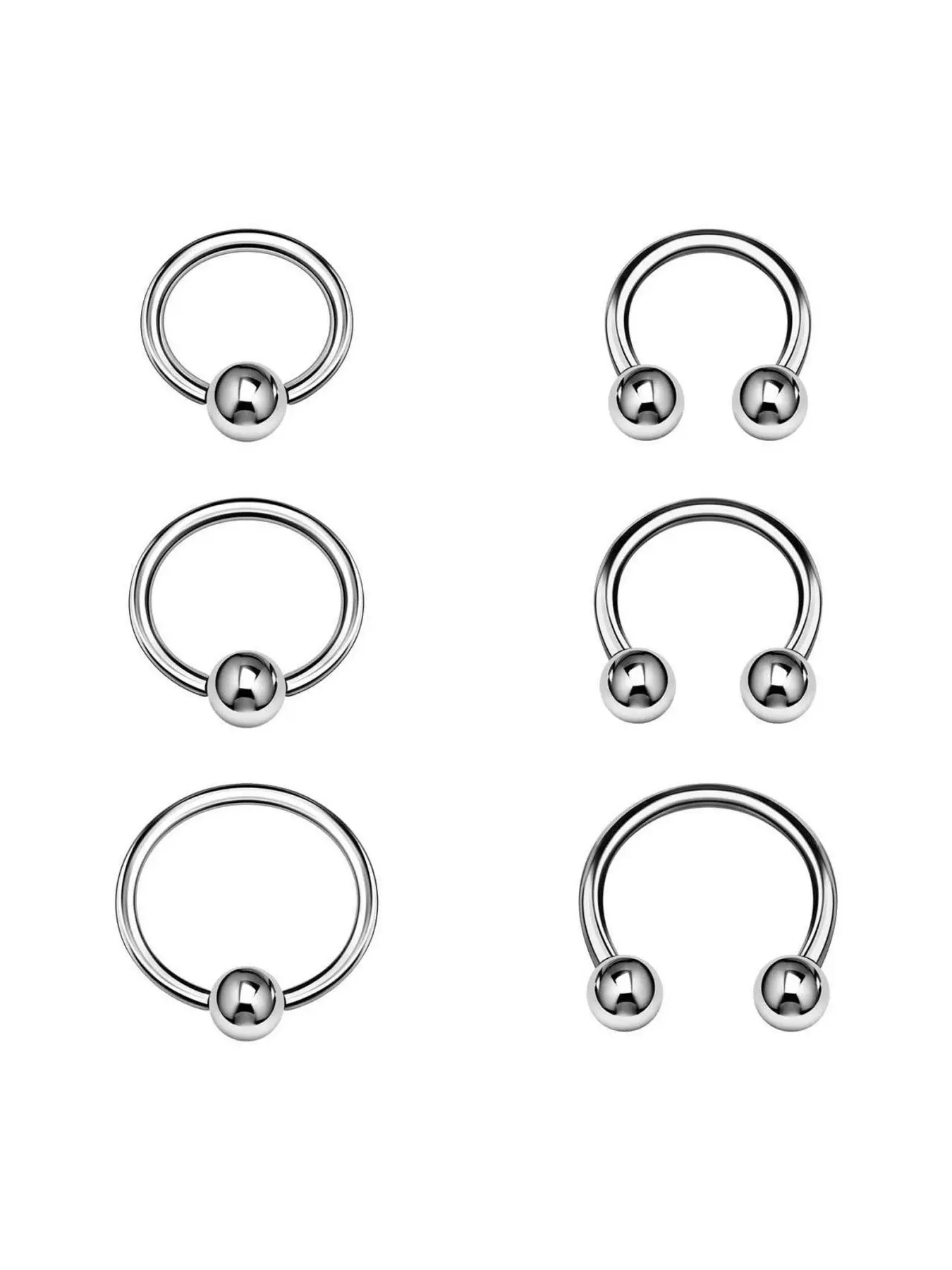 6PCS Steel Captive Ring Horseshoe Earrings 16g 3mm Ball Cartilage Septum Nose Eyebrow Earrings Piercing Jewelry Pick Color