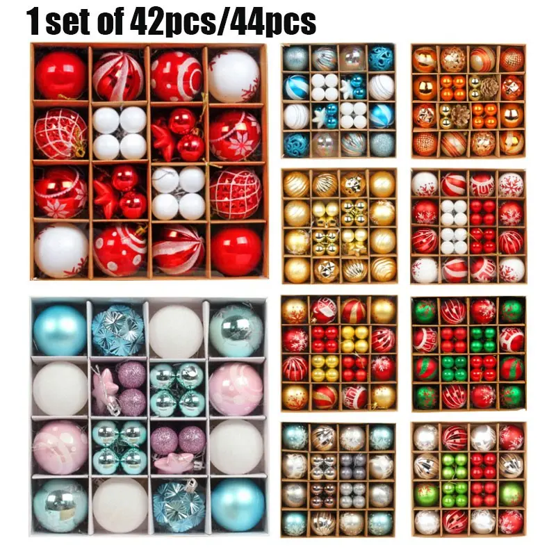 Christmas Ball Decoration Set, Creative Painted Party Ornaments, Christmas Tree Hanging Balls, 42pcs/44pcs Gift Box Kit