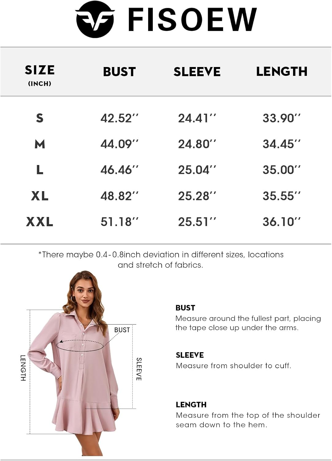 FMEYOA Womens Casual Button Down Shirt Dress Long Sleeve Collared Pleated Swing Mini Dresses FMEYOA Womens Casual Button Down Shirt Dress Long Sleeve Collared Pleated Swing Mini Dresses