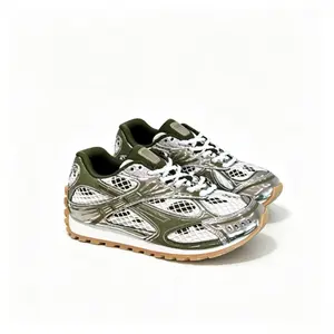 2026 new Khaki Olive Yellow Silver Mesh Panel Retro Sneakers Glossy Trim Gum Rugged Outsole Fashion Casual Trainers