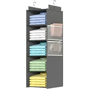 Deep  Closet Organizers and Storage, Closet  Storage Shelves with 5 Shelves and 4 Mesh Pockets, Heavy-Duty Closet Organizer for Clothes, Hats, and RVs and Dorm Essential,1-Pack, Grey