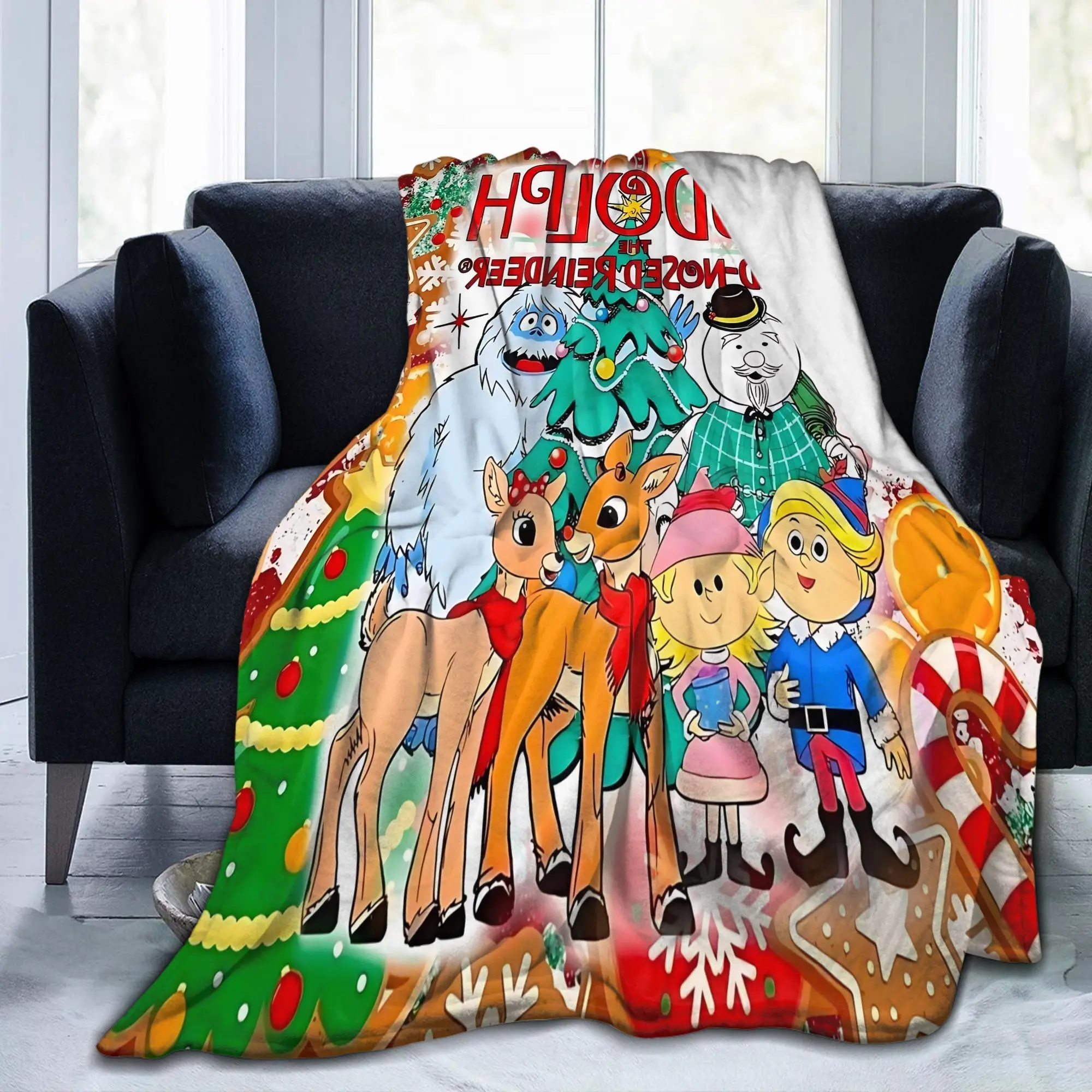 A Rudolph the Red Nosed Reindeer-inspired Blanket, Featuring a Creative and Inspiring Design, Is Perfect for Winter Coverage on Sofas, Beds, or as an Office Throw. This Warm Sofa Blanket Makes an  It is an excellent gift for children, family and friends
