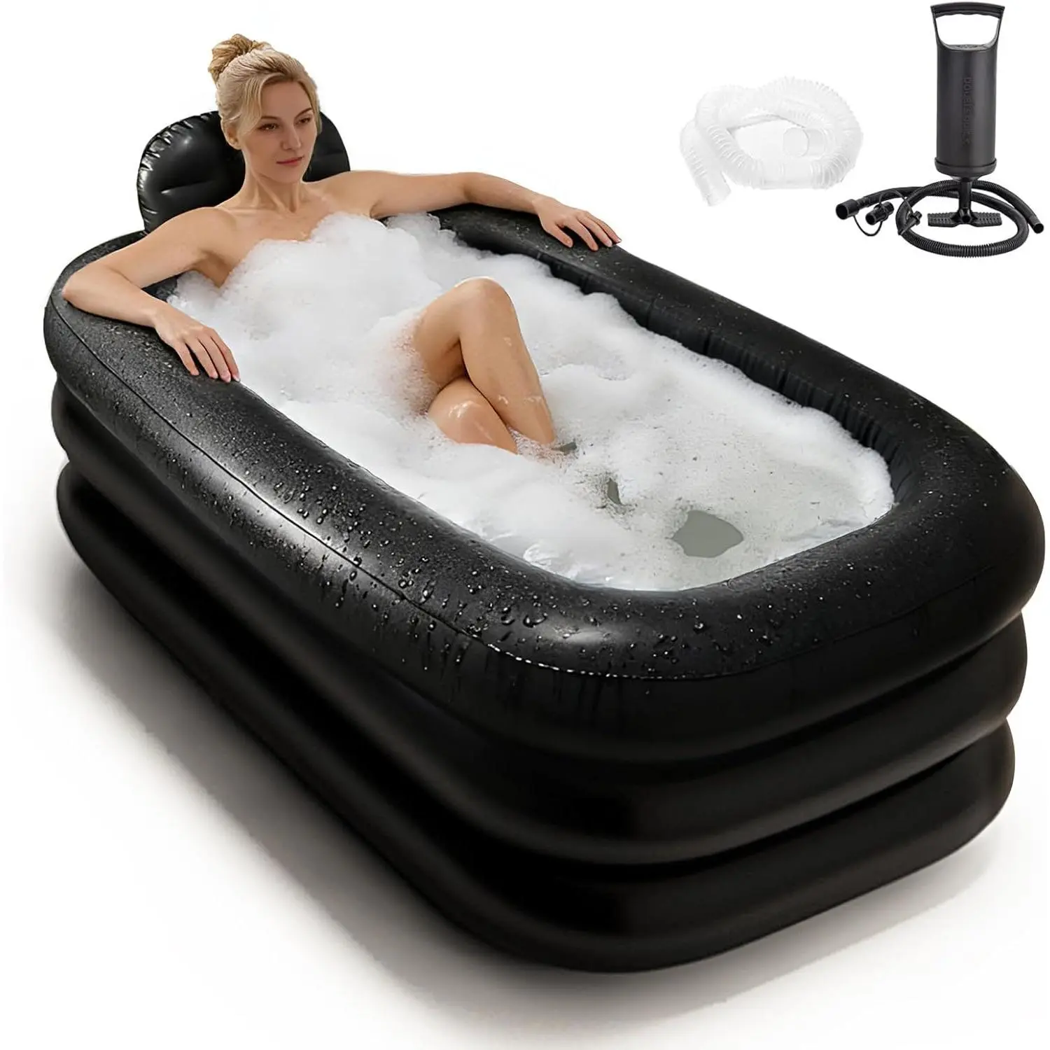 Inflatable Portable Bathtub for Adults - All Seasons Muscle Recovery, Stress Relief & Relaxation Home SPA, Large 62.2x37.4x17.72in Tub with Included Pump for Easy Inflate & Drain, Rectangle
