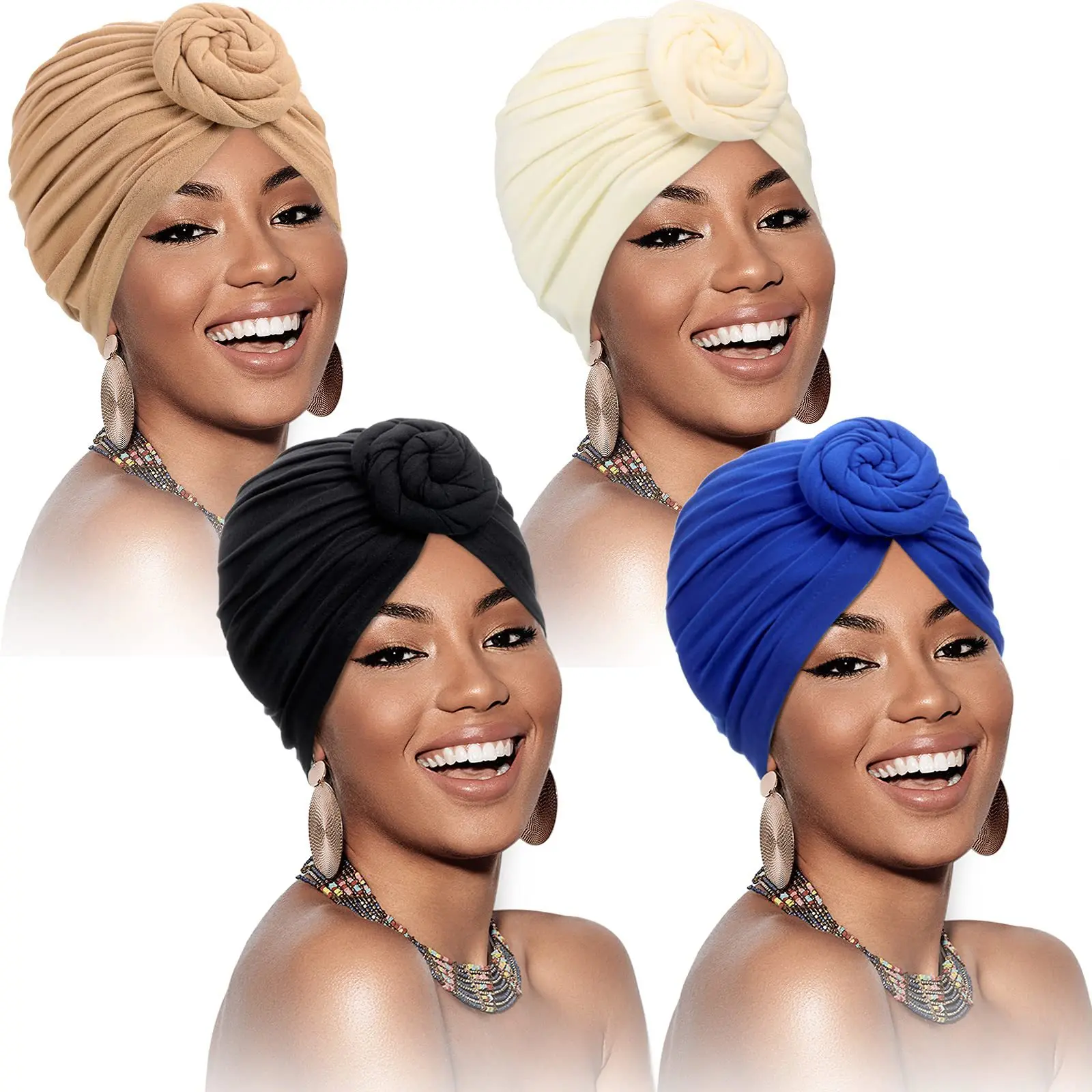 Women's Solid Color Twisted Knot Turban Hat, Full Head Cover Hair Wrap Cap for Daily Casual and Sports Wear, Female, Everyday, Head Scarf Turbans, Plain