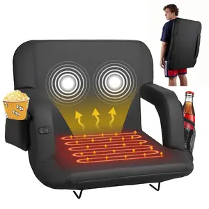 VEVOR Double Heated Stadium Seat with Back Support, 3 Level Heating Wide Bleacher Seat, Folding Portable Padded Reclining Chair with Hook Pocket Cupholder, Ideal for Sport Event Beach Concert (2 Set)