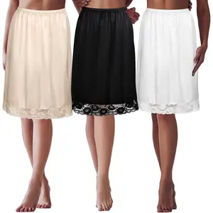 3 Pieces Half Slips for Under Dresses Skirt Extenders Skirt Womens Half Slip Satin Anti Static Lace Long Underskirt