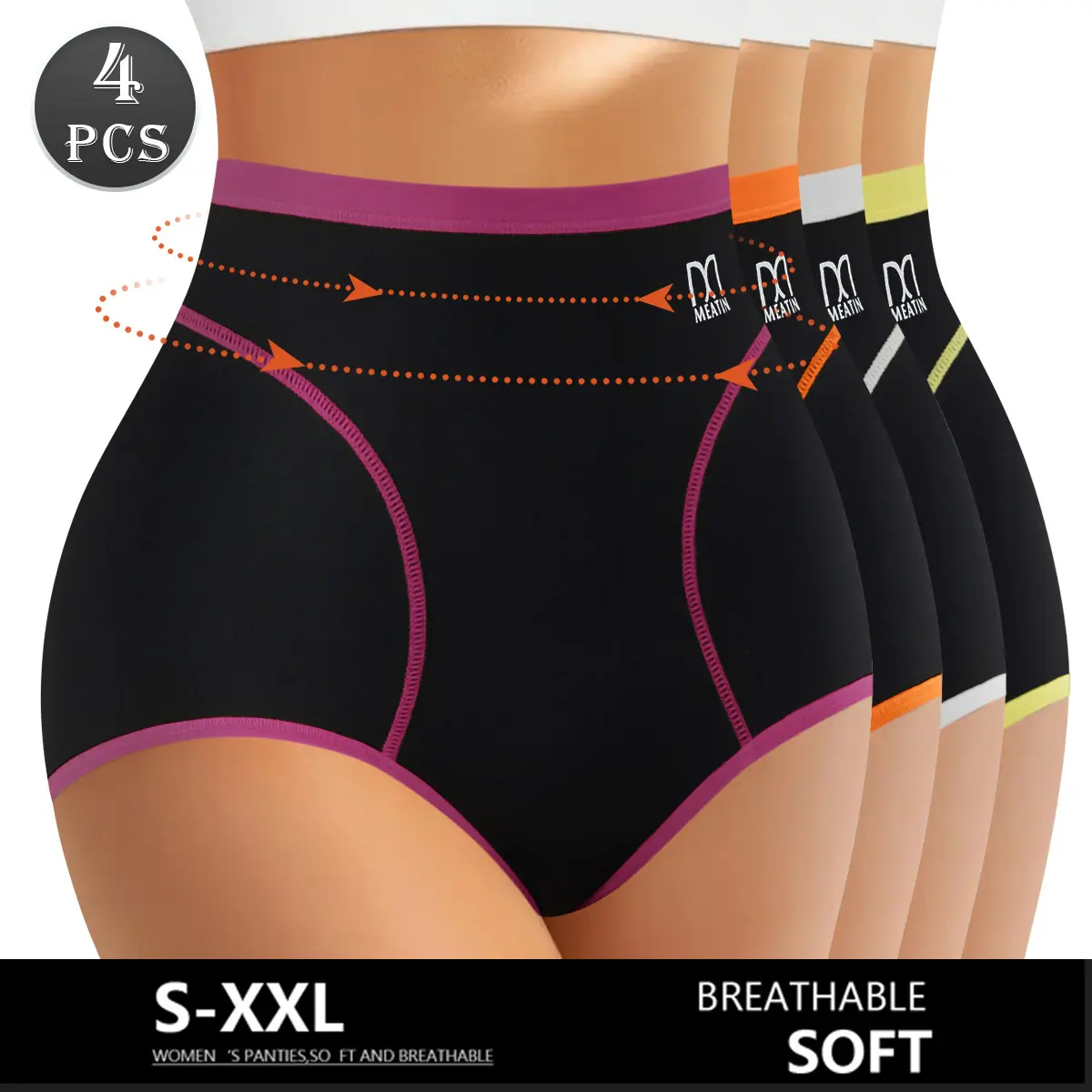 QUASTI Women's 4PCS Colorblock Panties - Soft Breathable Elastane Polyester Blend Basics, Panelled Look, S-XXL Fit, Everyday Comfort Intimates for Sports Yoga All-Day Confidence, Casual Chic