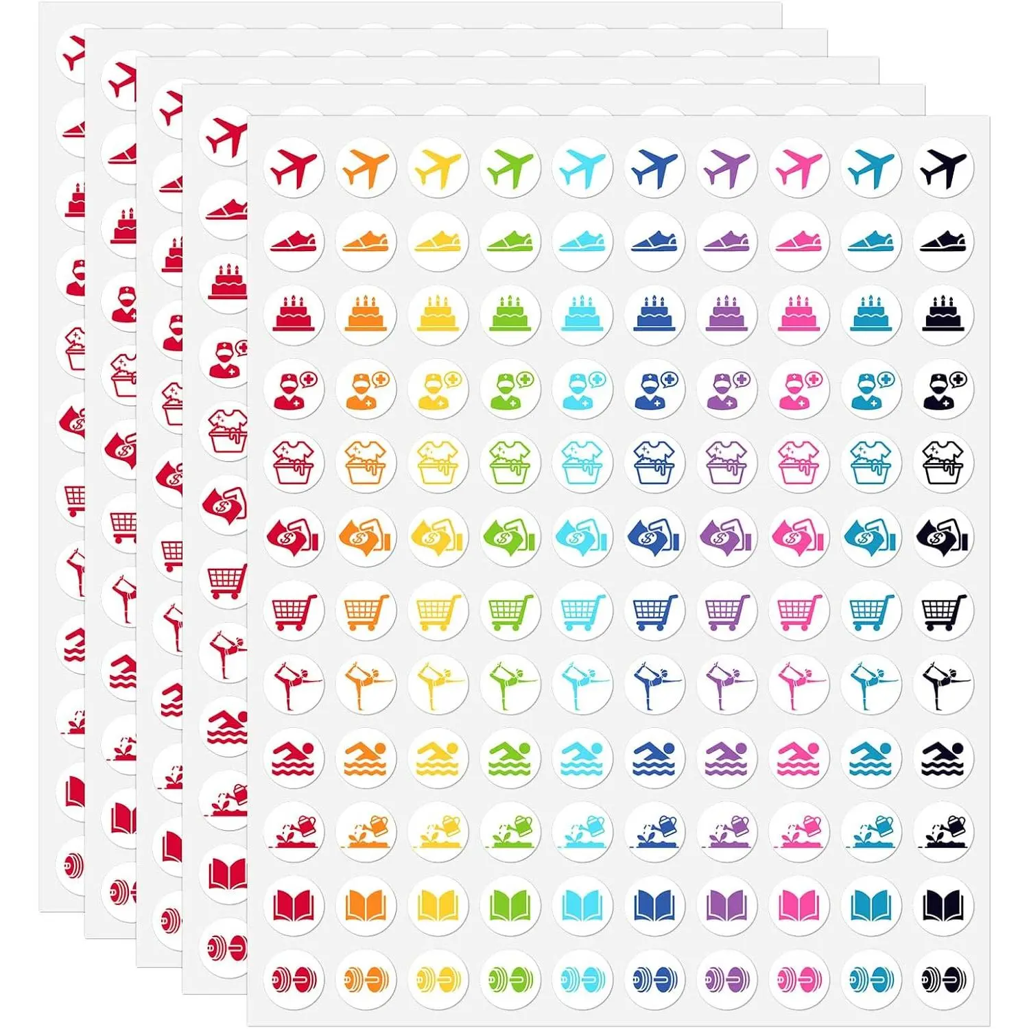 600 count Mini Colorful Calendar Stickers,Planner Stickers for Airplane,Fitness,Swimming,Household Chores,Bill,Shopping,Birthday,Reading,Travel Planning,Appointment Reminder Sticker(0.5")