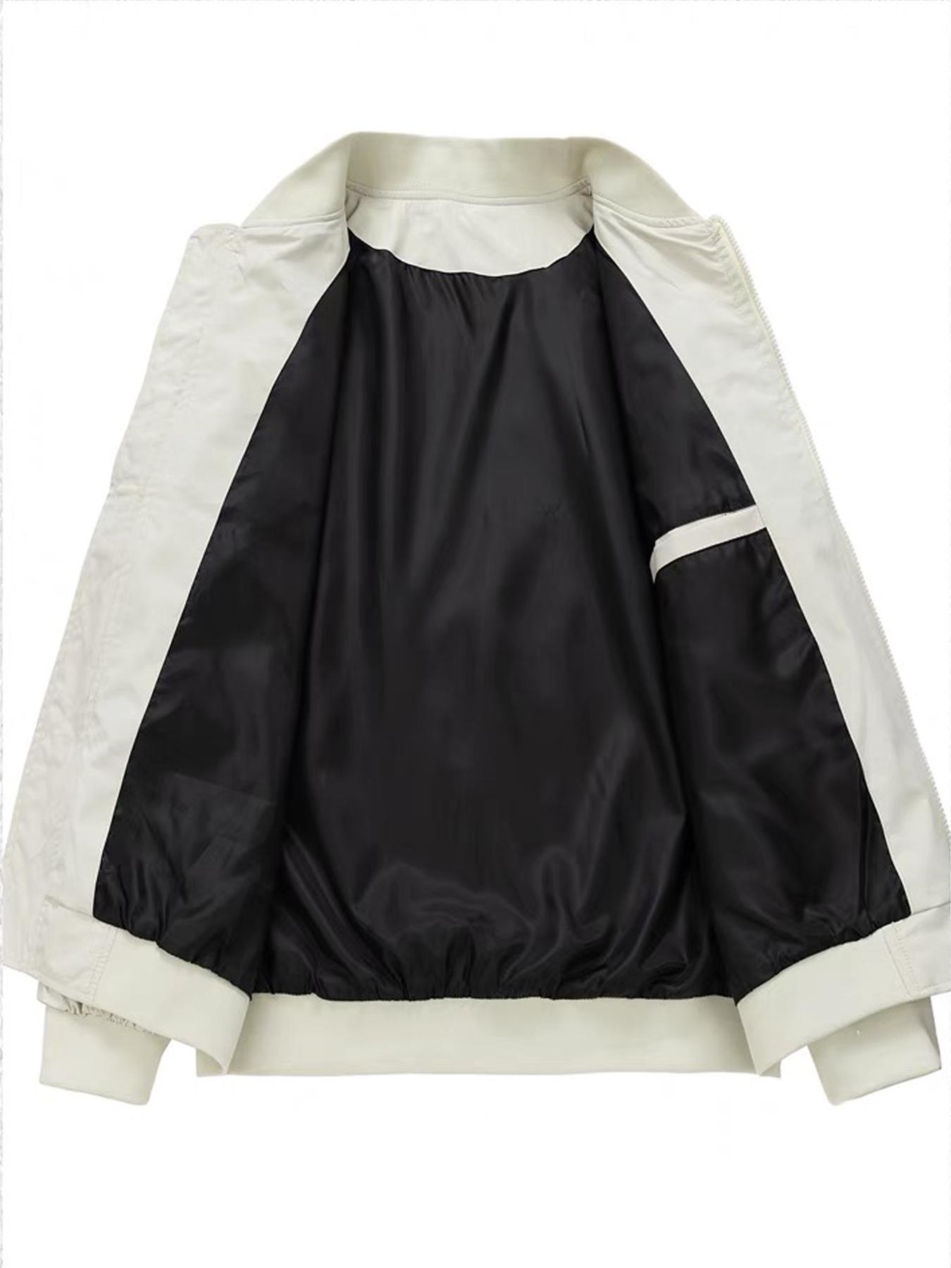 Men's Regular Fit Solid Baseball Collar Zip Up Jacket, Casual Fashion Comfy Lightweight Outerwear for Spring & Fall, Men's Clothes for Daily Wear, Coats, Menswear