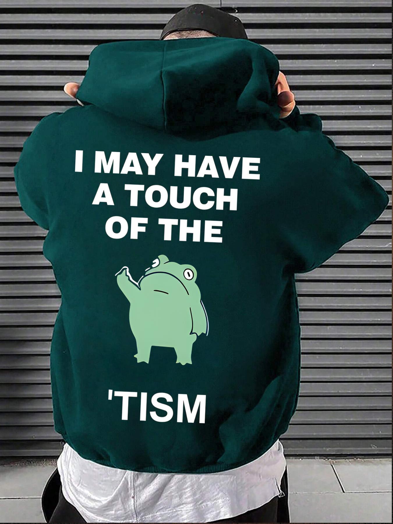 Men's Slogan & Frog Print Drawstring Fuzzy Hoodie, Loose Casual Street Comfy Fashion Long Sleeve Kangaroo Pocket Design Thermal Lined Hooded Sweatshirt for Daily Holiday Outdoor Wear, Men Clothes for Fall & Winter, Menswear, Cartoon Print Sweatshirt