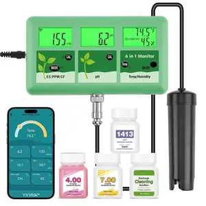 pH EC Continuous  for Hydroponic, 6 in 1 WiFi EC PPM CF pH Meter, Digital pH TDS Temp Humidity Conductivity  for DWC Hydroponic System, Aeroponic Gardening, Aquaponic