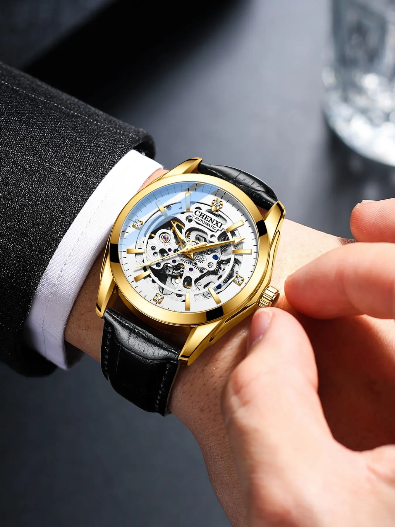 Fashionable Men's Dial Mechanical Watch, Automatic Skeleton Design, Perfect Gift, Casual Style, All Seasons Wear
