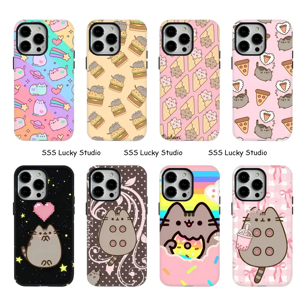 Fashion Brown Cat Pusheen Cute Phone Cases For iPhone 12-17 ProMax/Pro/Plus/Air,MagSafe Shockproof Tough Glossy Double Shells Casing Accessories,Ideal Birthday Holiday Gift