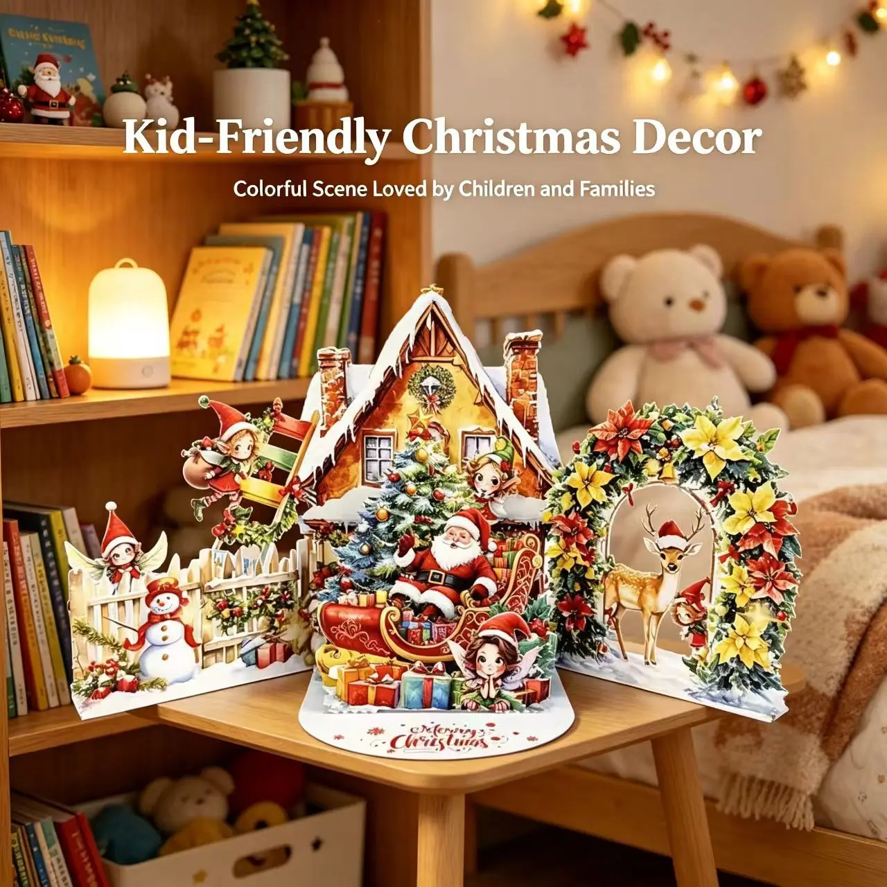 3D Christmas Card Set, Handmade Santa Claus Cards, Winter Treasure House Design, 4-Pack Holiday Greeting Cards, Festive DIY Craft Kit