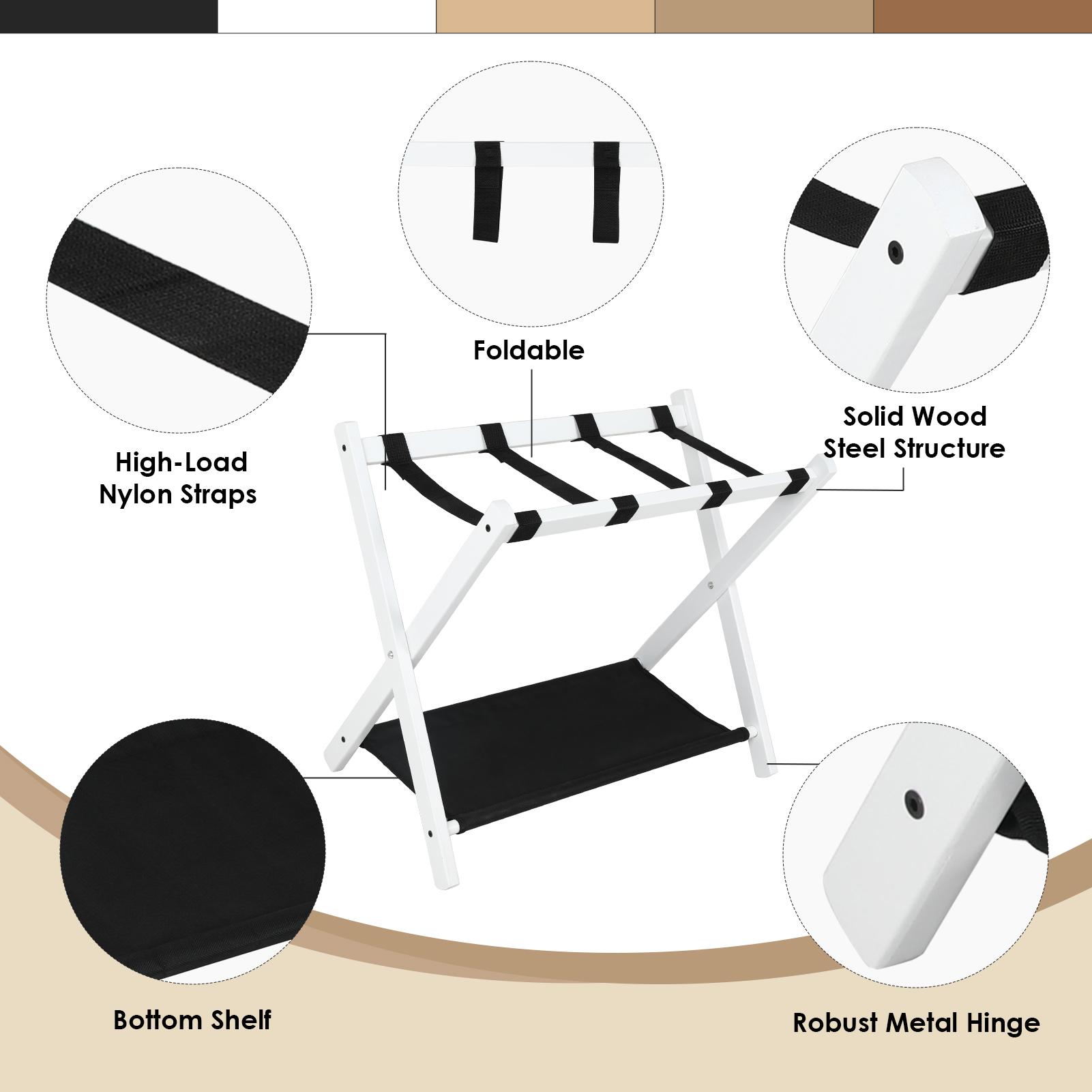 Babion Folding Luggage Rack for Guest Room 2 Pack, luggage Racks for Suitcase Stand with Nylon Straps, Luggage Stand Double Tiers Bamboo Luggage Holder for Bedroom,Hotel, No Assembly On-Site