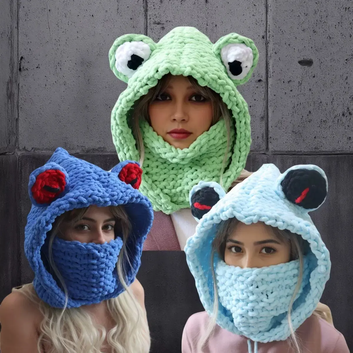 Frog Mask Headband, Sweet Cool Girl Handmade Knitted Hat, Funny Cute Beanie, Warm Yarn Cap, Fashion Hats, Unique Fashion Accessory