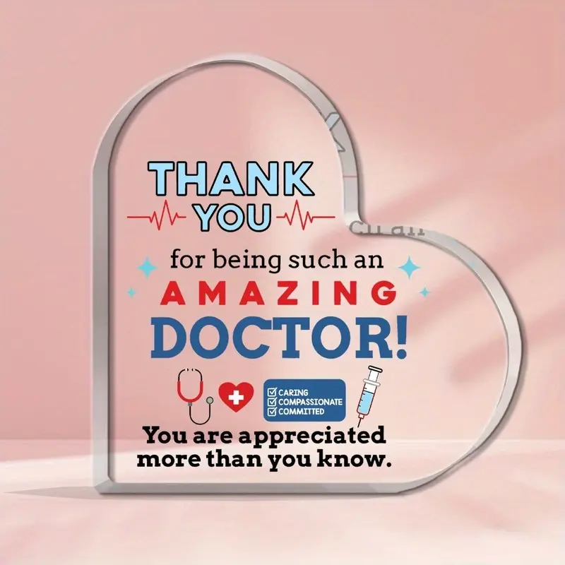 A unique gift for doctors: one acrylic heart-shaped award plaque, presented in a gift box. Perfect as a thank-you gift for doctors, ideal for Christmas, retirement, or birthdays.