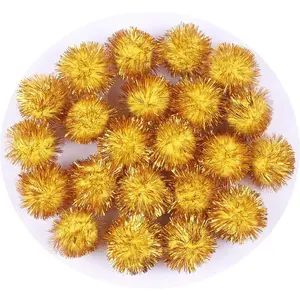 100 count Glitter Tinsel Pom Poms Sparkle Balls for DIY Craft/Party Decoration/ Toys(25mm,Yellow)