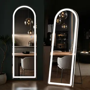 Mirror Full Length with LED Lights, Body Wall Mirrors, Floor Standing Hanging Leaning, Dimmable 3-Color Lighting for Bedroom Cloakroom Decor