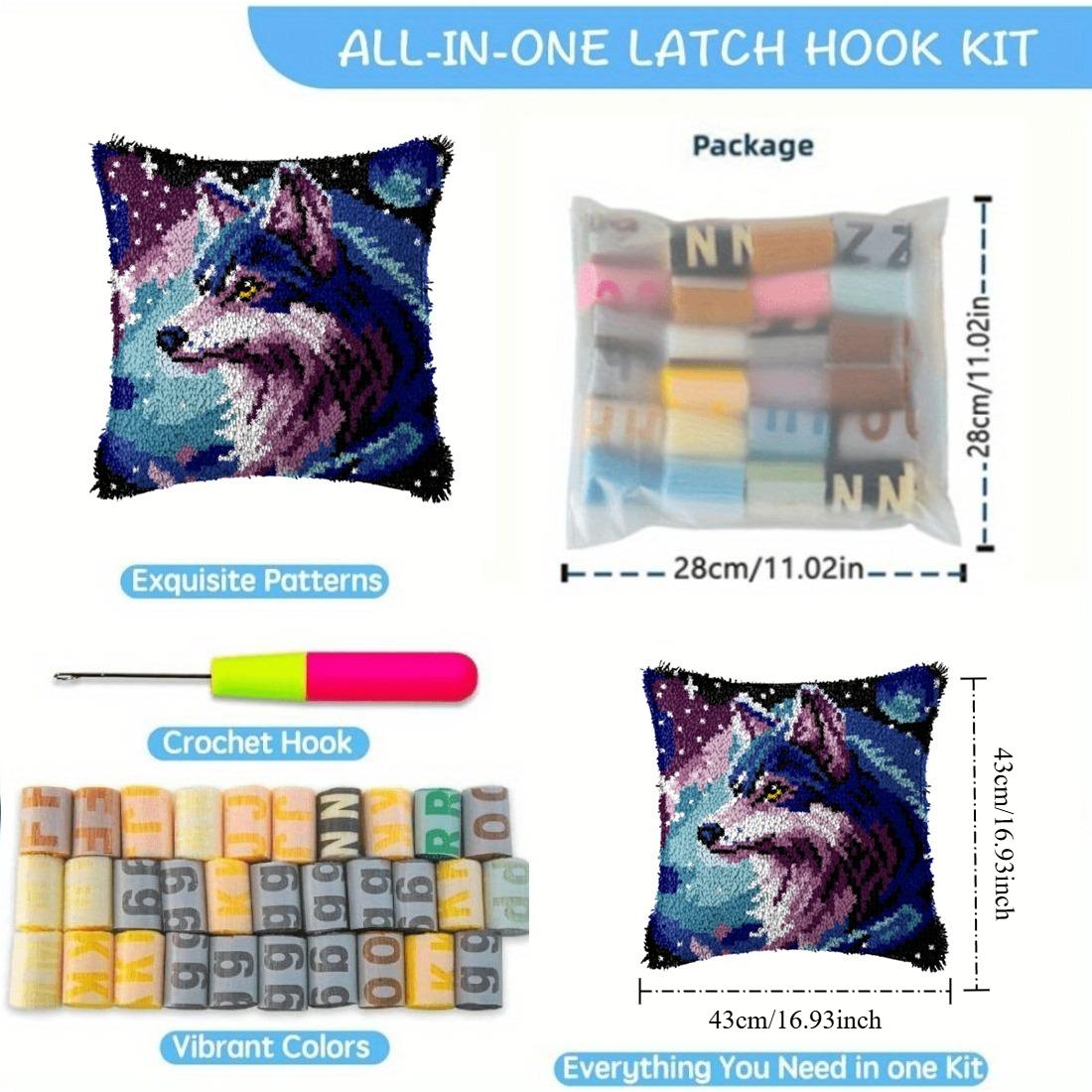 latch hook kits for adults Latch Cushion pcs, Beautiful Wolf King pattern pre-print Pillowcase, for or Beginners Adults to Knott, DIY Latch Hook pcs, 43cm x 43 cm/17inx17in( Wolf King )