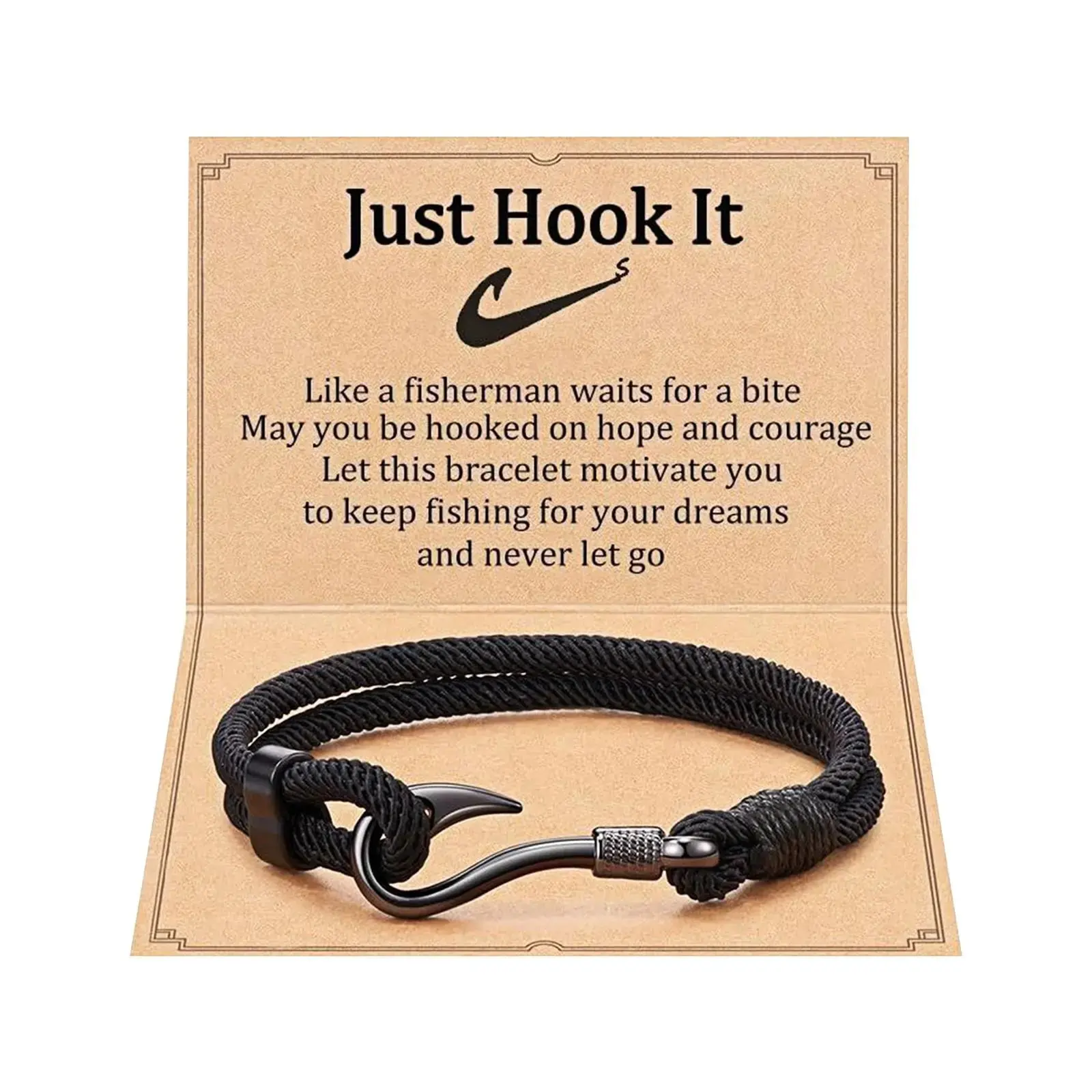 Funny Fishing Gifts Stainless Steel Fish Hook Bracelet for Men Women with Message Card summerwins