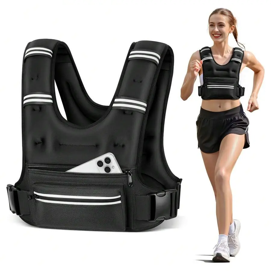 Weighted Vest 8lb Reflective Stripe For Running Walking Fitness Training With Storage Pockets Adjustable Straps Gym Equipment For Men Women Workout
