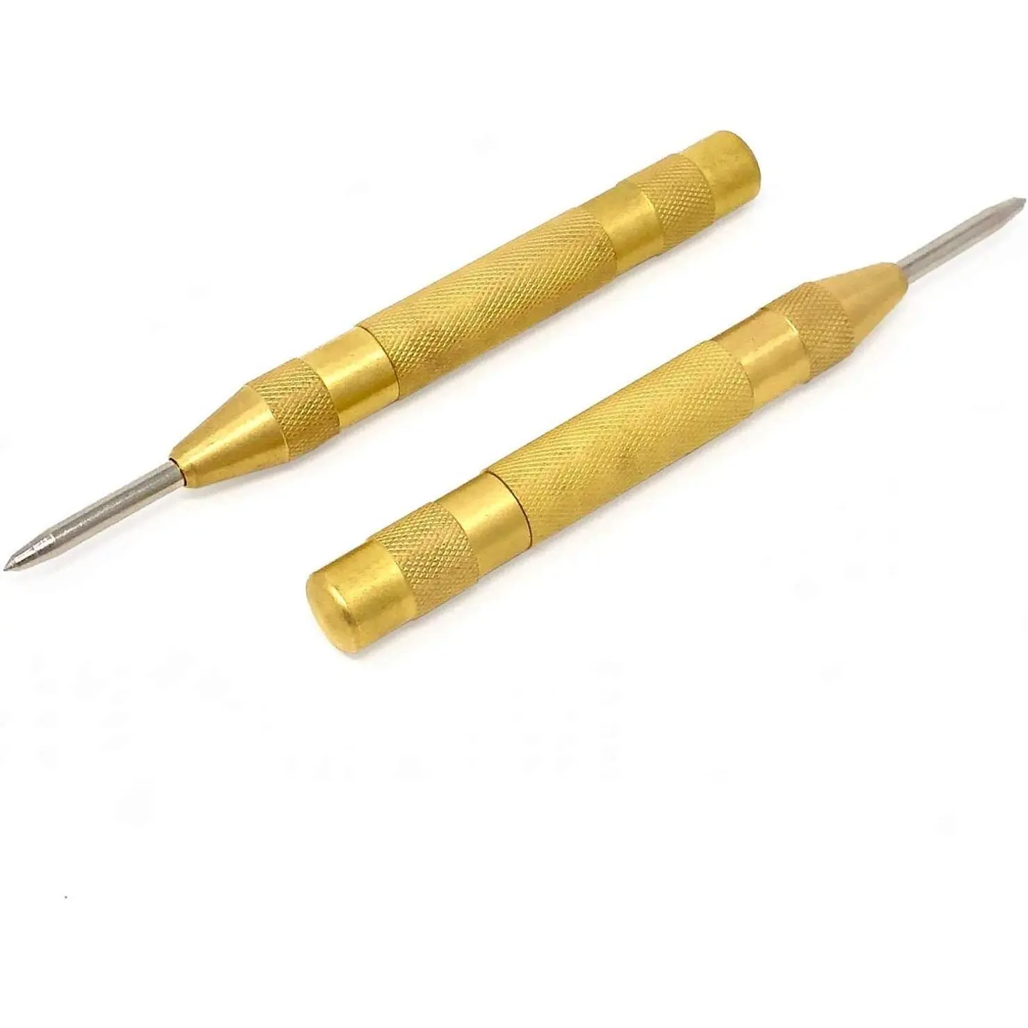 5 inch Automatic Center Hole Punch Set, 2-Piece Solid Brass Spring Loaded Hand Tools with Adjustable Tension for Metal & Wood, No Warning Applicable