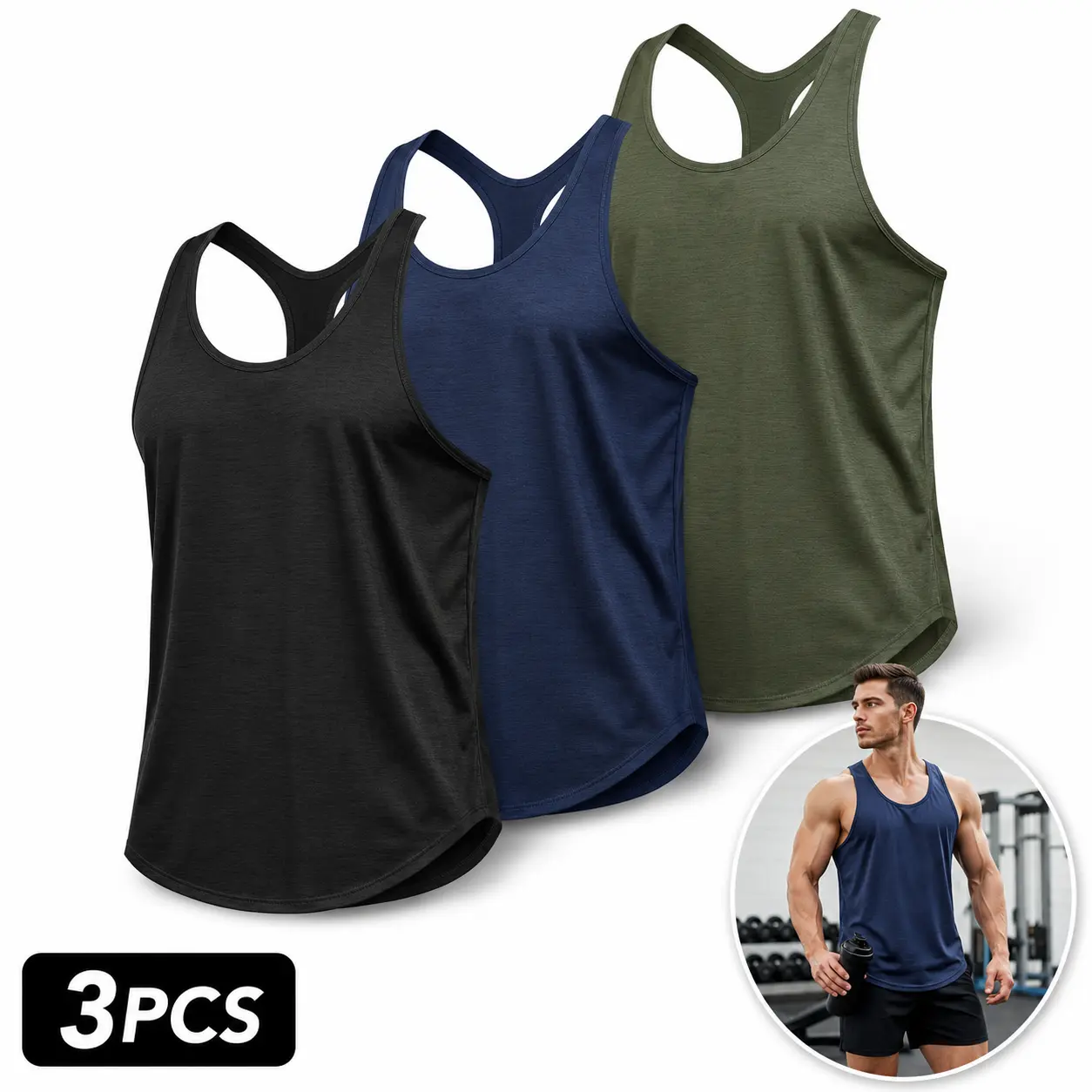 Men's 3-Piece Y-Back Tank Tops Gym Wear, Dry Mesh Dry Fit Sleeveless Shirts, Breathable Muscle Shirts for Gym, Summer Sports