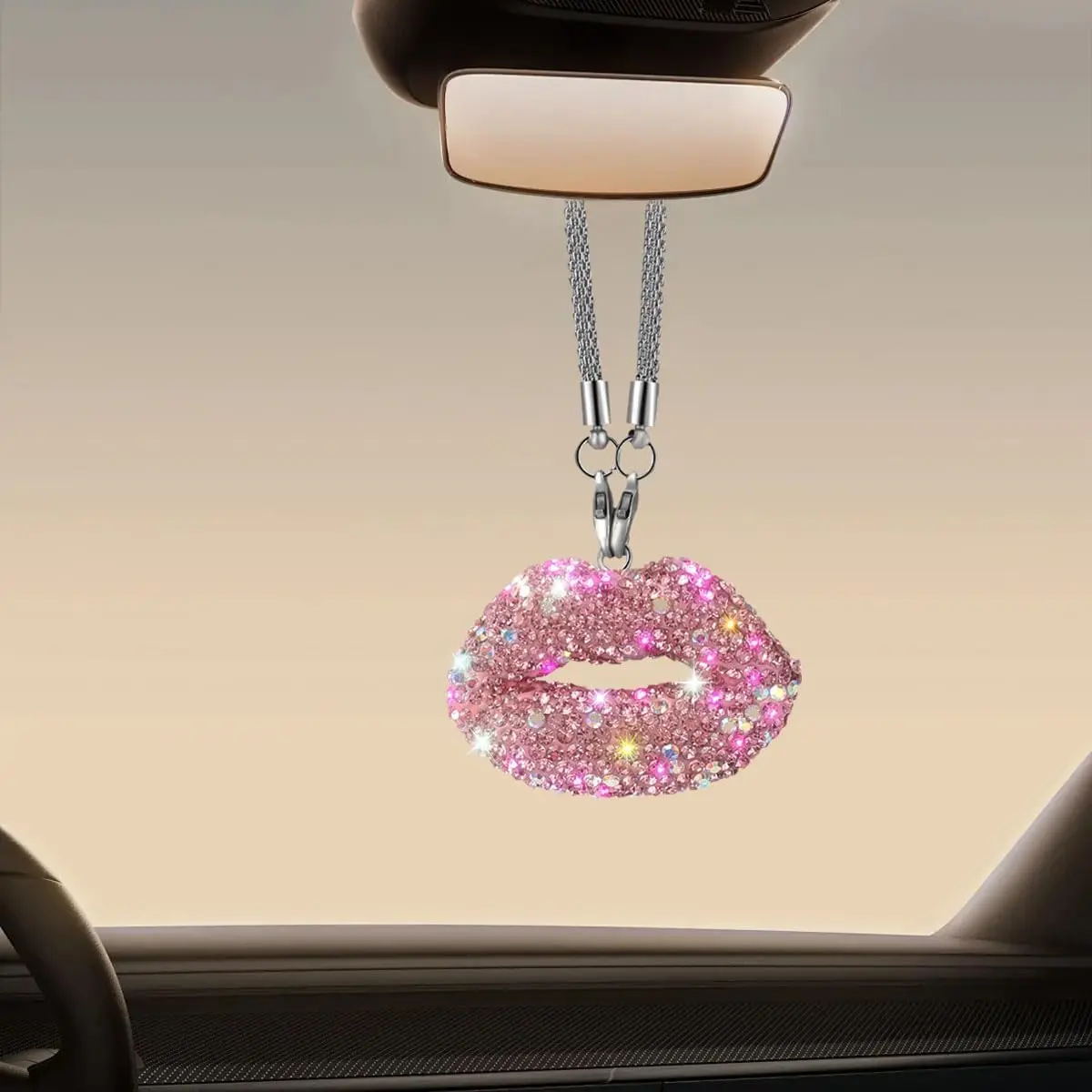 Bling Lip    Accessories for Women,  Rhinestone  Rear View Mirror , Lucky  Decor Pendant Auto Interior Ornament Accessories, Valentine's Day Present ()