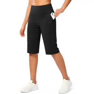 Women's Bermuda Long Shorts 14" Knee Length Capris with Pockets High Waisted Athletic Casual Shorts