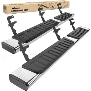 Nilight Running Boards for 2015-2025 Ford F150 Quad Cab 2 Full-Size Door & 2 Half-Size Door 6 Inch Side Step Nerf Bars Stainless Steel Silver