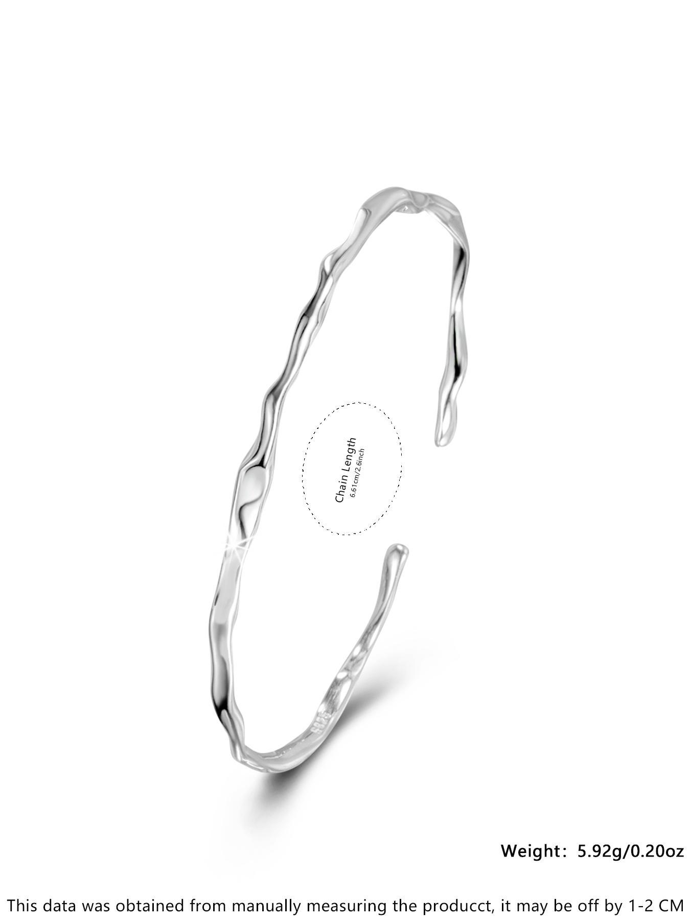 925 Sterling Silver Irregular Wave Design Bangle, Fashion Jewelry for Party, Daily Clothing Decor, Trendy All-match & Exquisite Jewelry for Birthday Gift, Valentine's Day Gifts, Metal Bracelet
