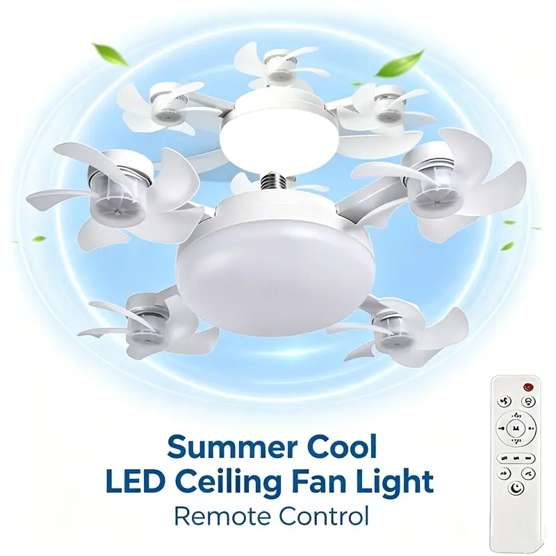 Multifunctional LED Ceiling Fan Light, 2-In-1 Lighting and Ventilation, Drone-Style Fan Lamp, Adjustable Speeds, Remote Control Included