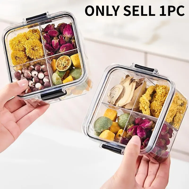 460ml Divided Sealed Box, 1 Count 4 Grid Household Flower Tea and Dried Fruit Storage Box, Transparent Jar, Grain and Coarse Grain Storage Jar, Containers