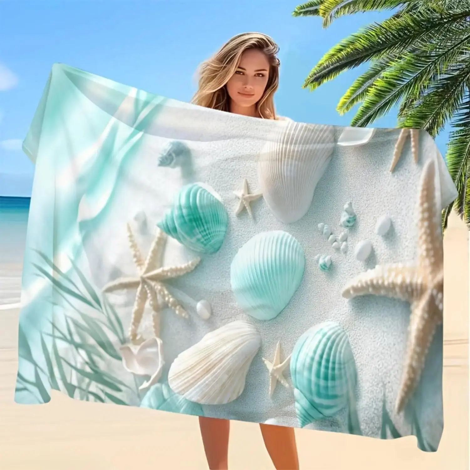 Extra Soft Oversized Polyester Shell Starfish Beach Towel - Quick-Dry Microfiber, Strong Wrap, Ideal for Beach, Garden, Great Gift for Friends