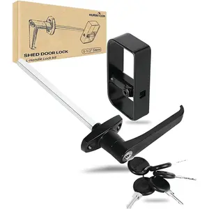 Door Latch Door Handle with 5-1/2" Stem, Door Lock Matching Set Includes 5 Keys for Playhouses, Chicken Coops, Camper, RV, Garage Door (Black)