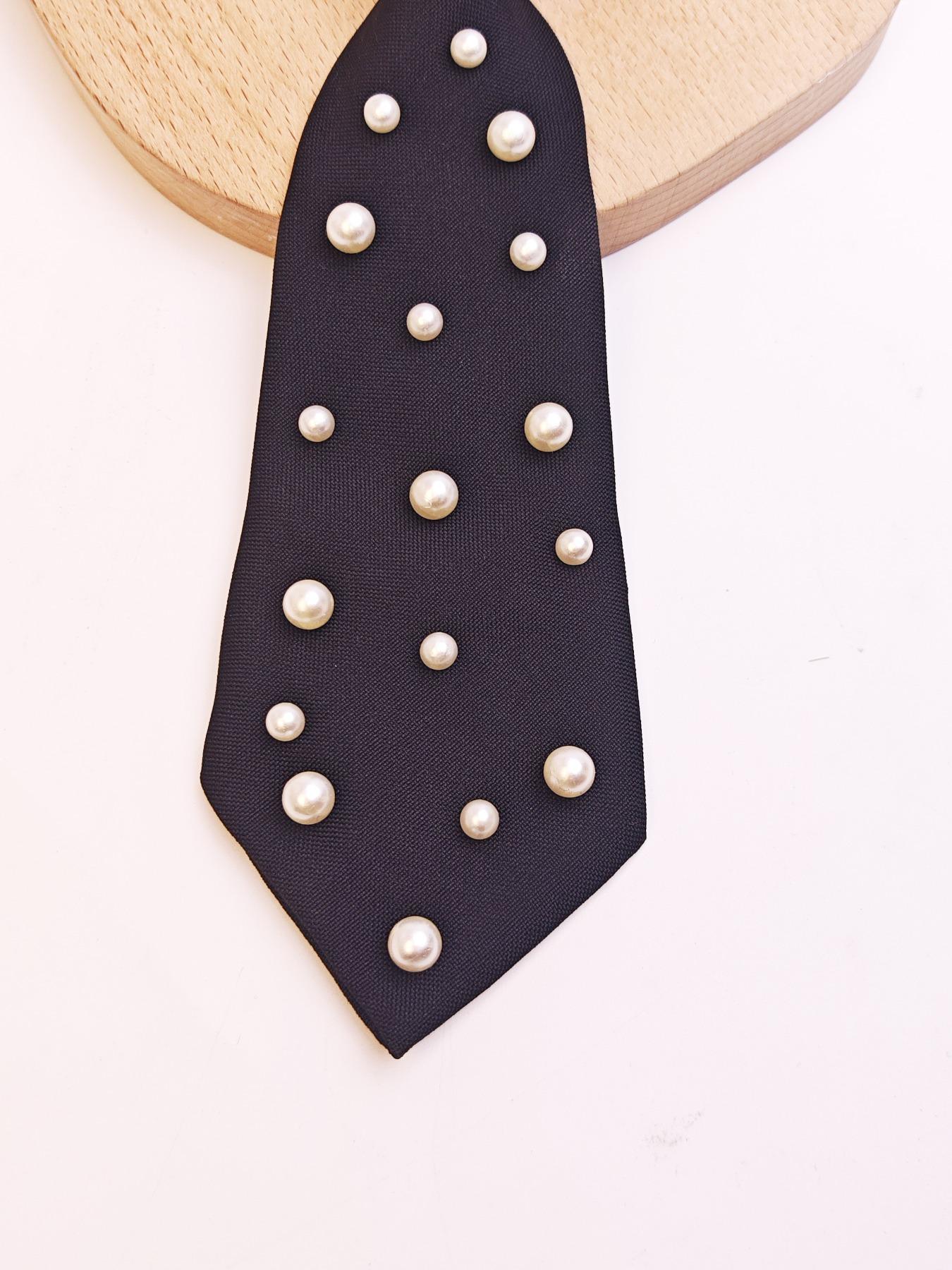 Faux Pearl Decor Tie, Casual Elegant Tie, Fashionable Necktie for Men & Women, Elegant All-match Fashion Accessories for Business, Daily Clothing Decor, Solid Textured Tie