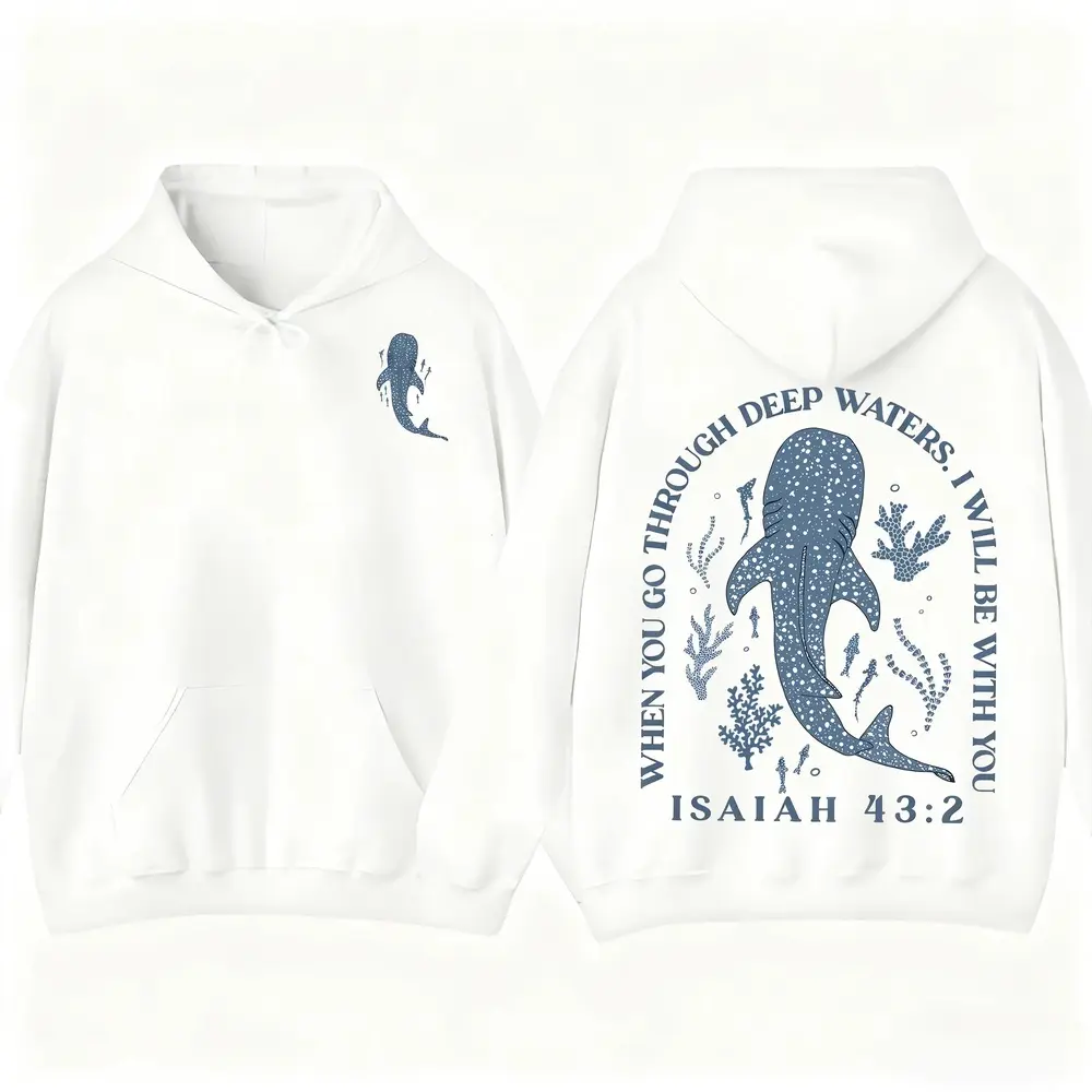 Whale shark pattern hoodie, unisex, beach-style sweatshirt, unisex fashion trend, suitable for fans, stylish and comfortable, casual ocean style