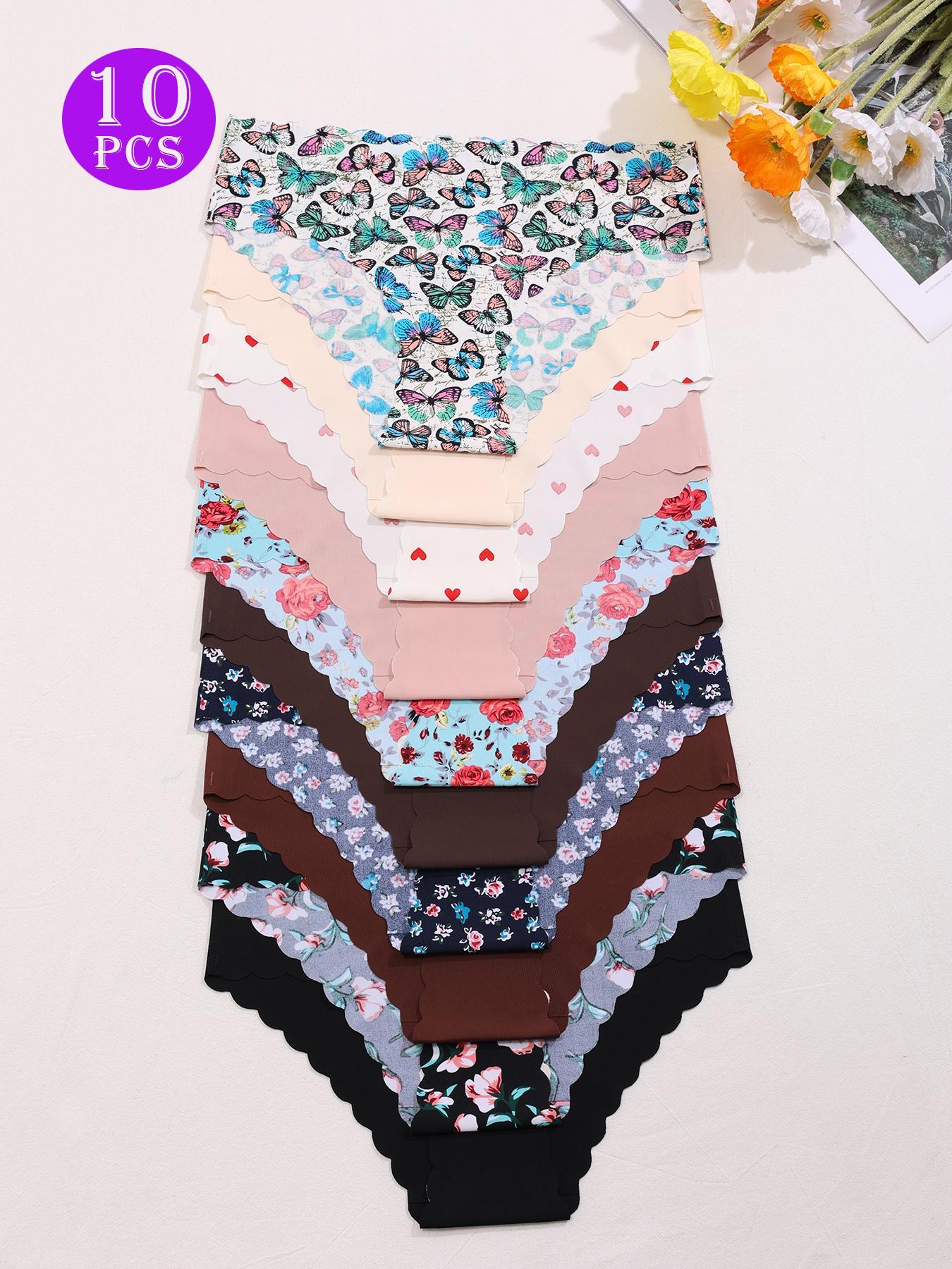 Women's Plain & All Over Print Solid Seamless Panty, Soft Comfy Breathable Knicker for Daily Wear, Underwear for All Seasons