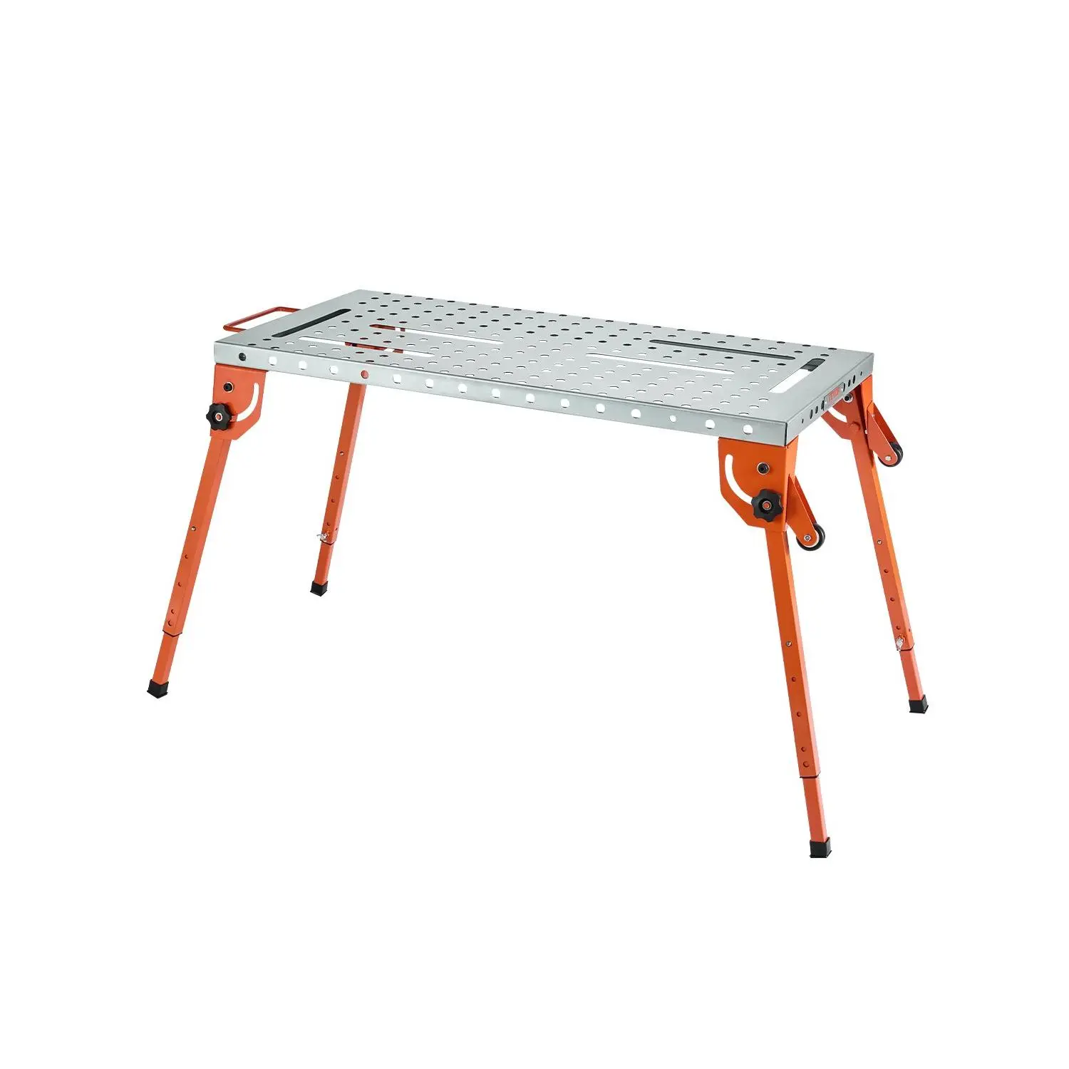 VEVOR Foldable Welding Table 44" x 21", 500LBS Capacity Welding Workbench with 4-Level Adjustable Height, Carbon Steel Work Bench with 6 Tool Slots 0.63" Fixture Holes for Welding Assembly Repair