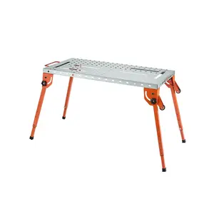 【DealsForYouDays】VEVOR Foldable Welding Table 44" x 21", 500LBS Capacity Welding Workbench with 4-Level Adjustable Height, Carbon Steel Work Bench with 6 Tool Slots 0.63" Fixture Holes for Welding Assembly Repair