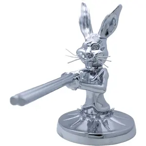 1PCS Rabbit Gunslinger Hood Ornament, Metal Car Truck Hood Ornament Sculpture Vintage 3D Rabbit Decorative Emblem for Cars Trucks Chrome Handmade Cast Statue Decor with Mounting Screw Set