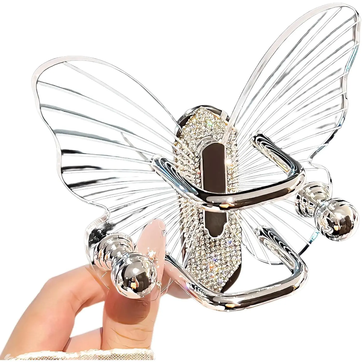 Minimalist Modern Transparent Synthetic Butterfly Rhinestone Comb Holder - Wall-Mount Drill-In Bathroom Brush Organizer for Hair Accessory Storage