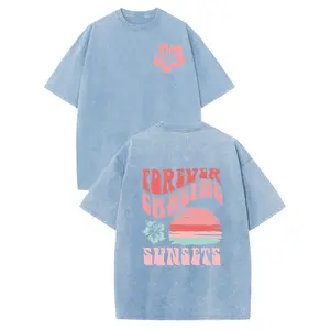 Holafish 100% Cotton Crewneck Streetwear T-Shirt Retro Acid Wash Colorful Sunlight Pattern Dual Side Graphic Printed Unisex Fashion Tees summervibes Casual Top