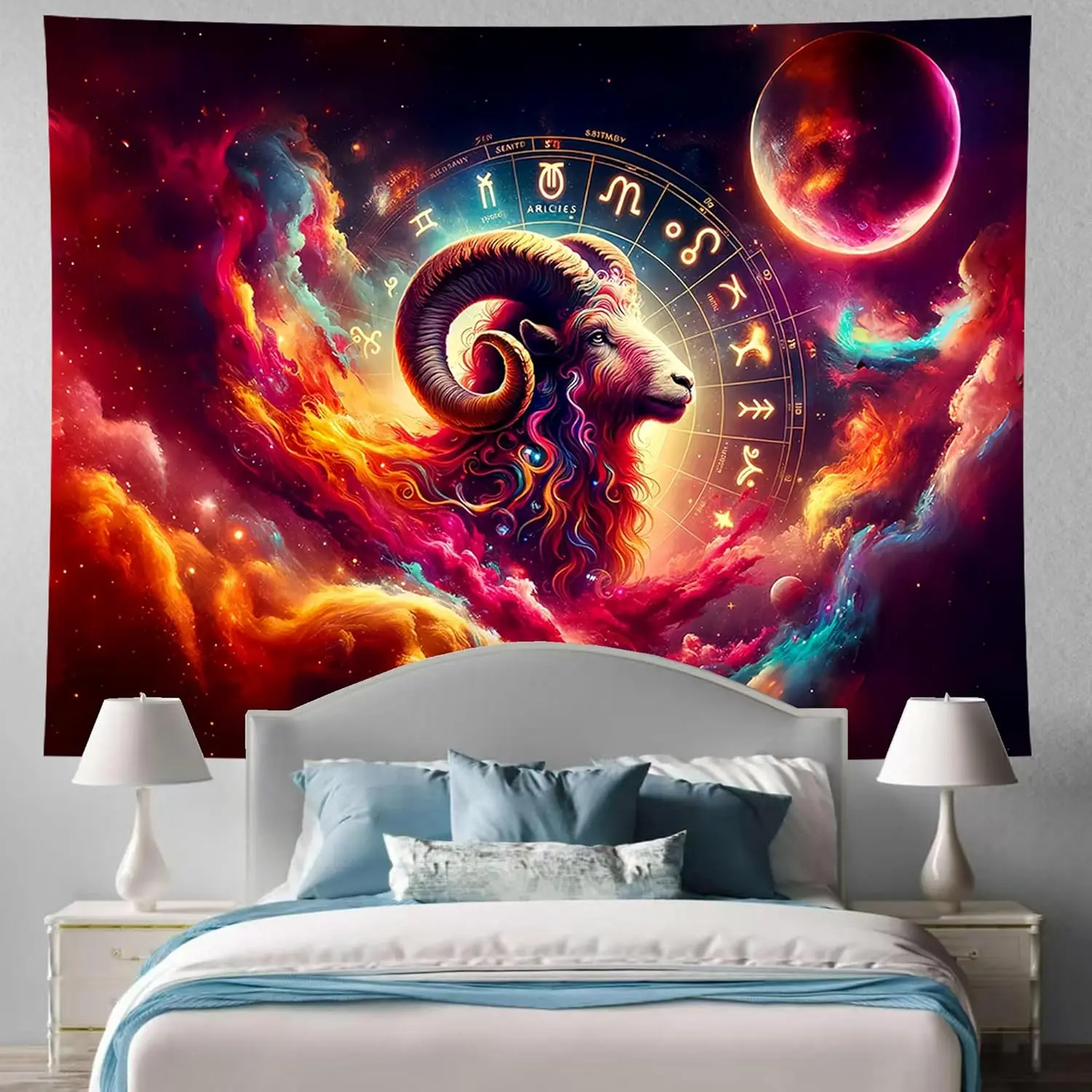 Aries Zodiac Sign Tapestry Wall Hanging, Aesthetic Textile Decoration for Bedroom & Dormitory, Ideal Gift for Astrology-Loving Teens