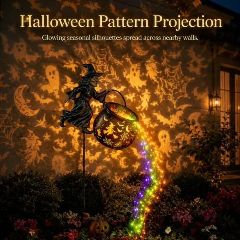 Witch Cauldron Garden Light, Dreamy Waterfall Colorful Glow Lamp, Halloween Decor for Yard, Lawn, Pathway, Magical Outdoor Decoration