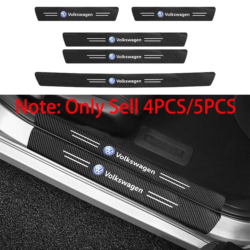 4/5Pcs Leather Volkswagen Logo Emblem Badge Car Door Plate Sill Threshold Anti Scratch Protector Sticker Decoration Decals For Volkswagen VW R GTI Polo Golf 4 5 6 Scirocco CC Jetta Passat Touran Touareg Tiguan T-Cross Car Stickers Auto Styling Accessories