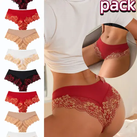 Women's Low Waist Seamless Breathable Lace Briefs Low Rise Panties, Elegant Chic Sexy Cutout Design, Perfect for Dates and Daily Wear, 8 Pcs Set
