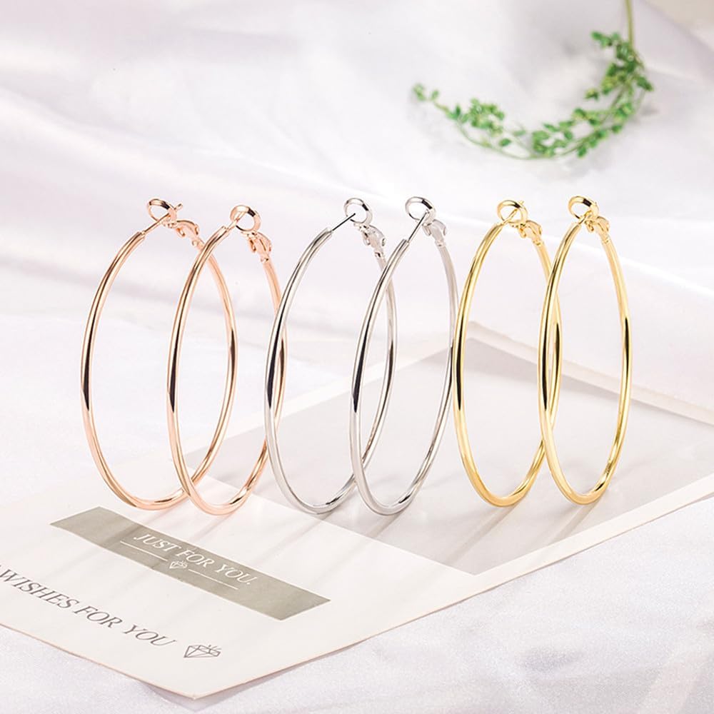 Dainty 70mm Big Large Hoop Earrings for Women Fashion Round Circle Huggie Hoops 3 Inch Fashion Minimalist Hooped for Bff Birthday Her