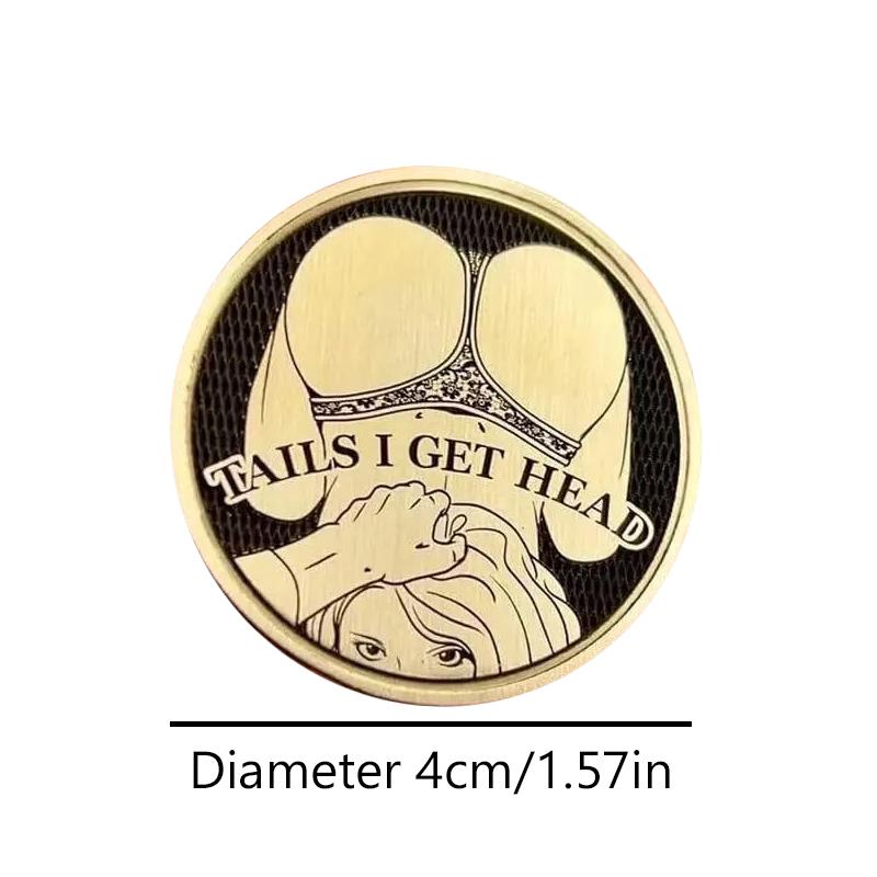 Two fun double-sided coins, heads up, tails up, tails up, double-sided lucky coins.